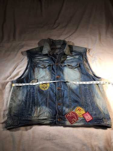 Akoo Akoo Brand Faded Denim Vest Logo Patches