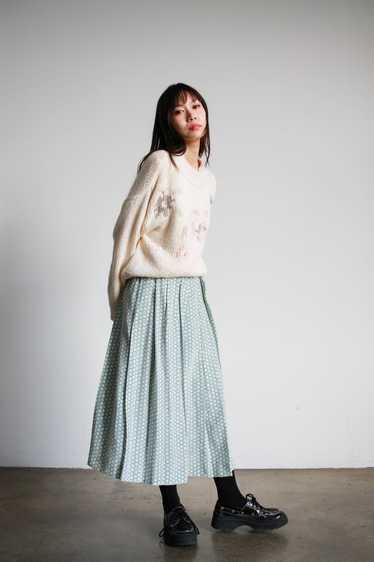 1980s Mint Spotted Print Rayon Midi Skirt - image 1