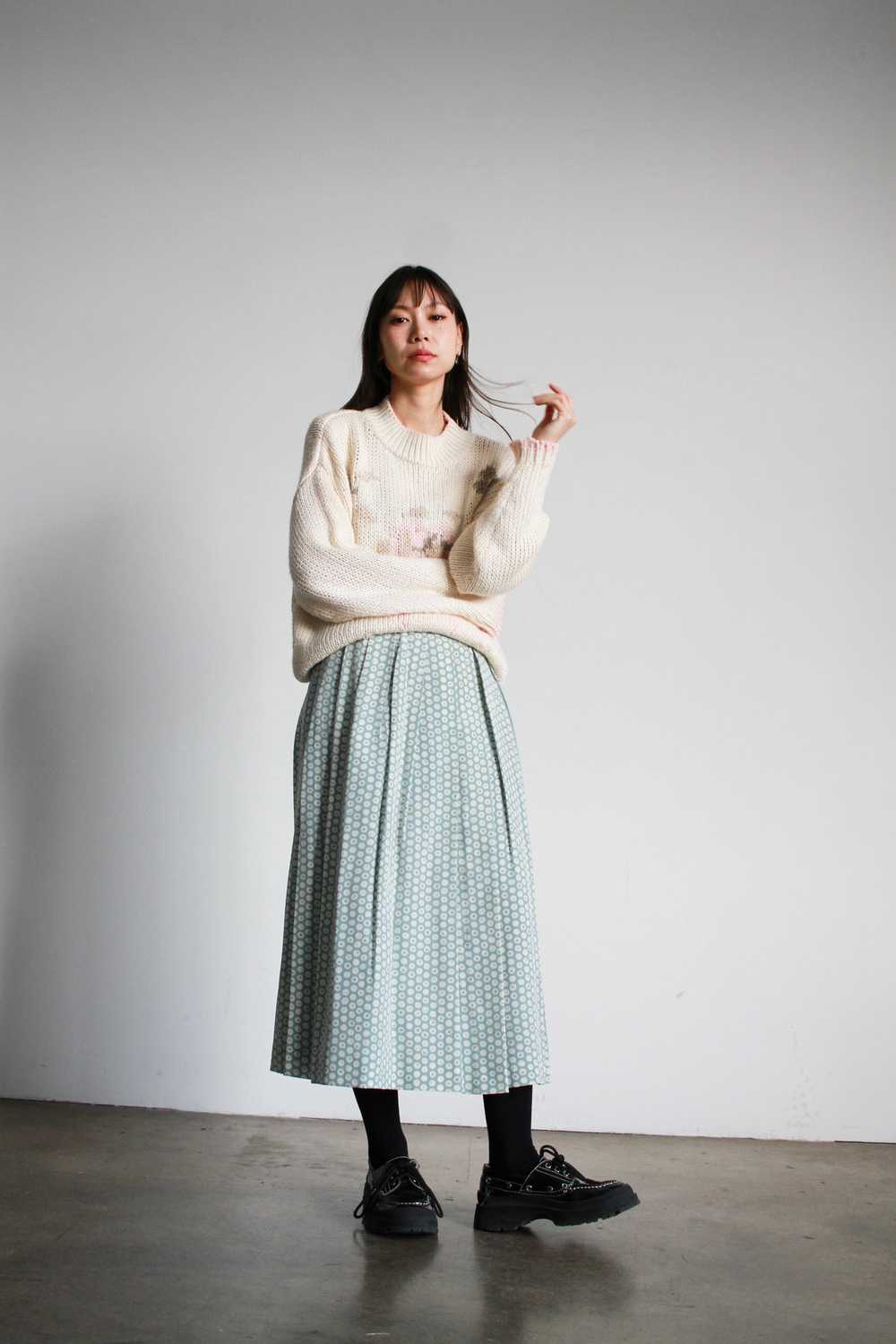 1980s Mint Spotted Print Rayon Midi Skirt - image 4
