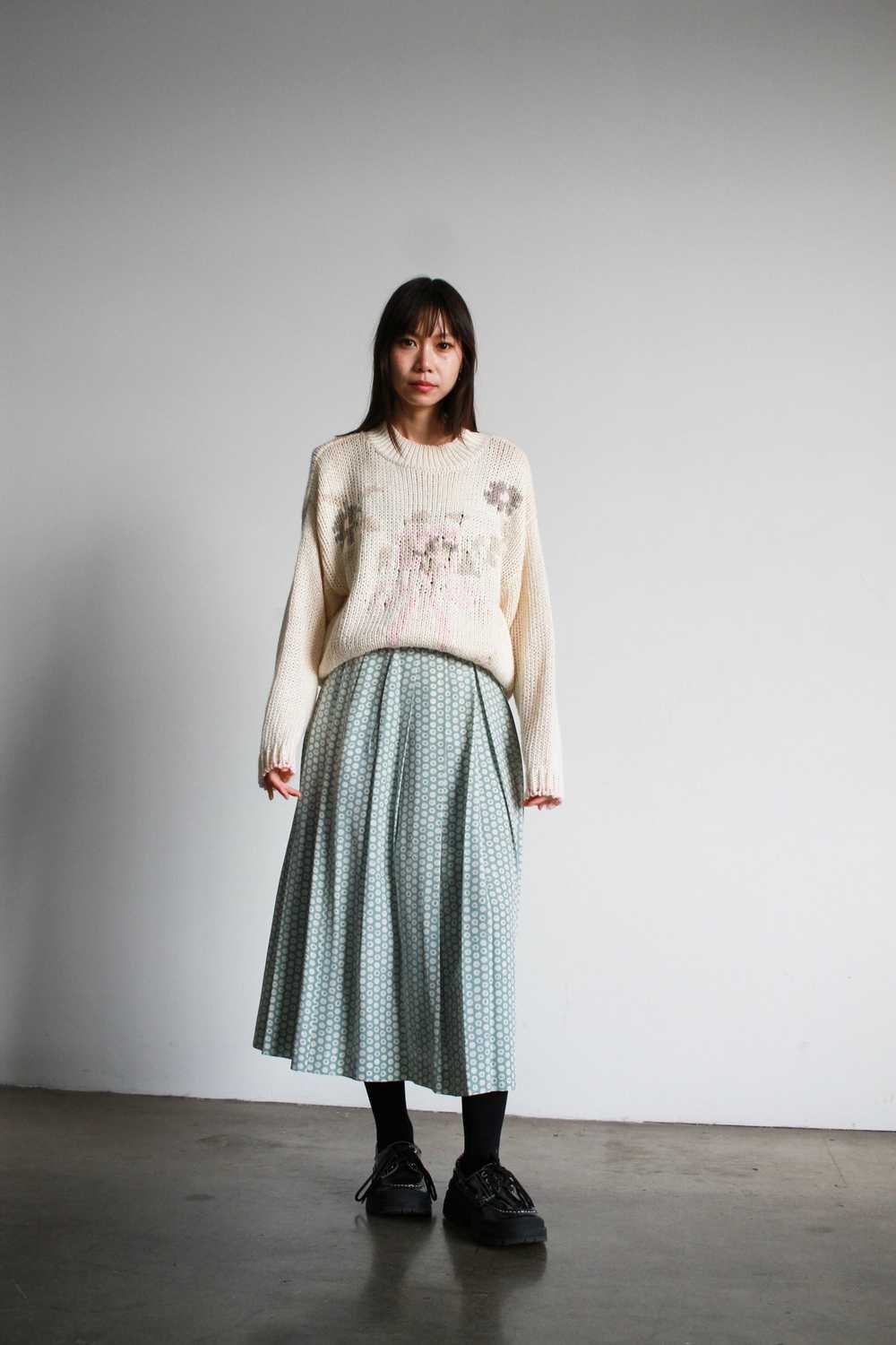 1980s Mint Spotted Print Rayon Midi Skirt - image 7