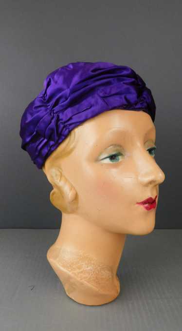 Vintage 1930s Purple Silk Hat, Turban Style Gather