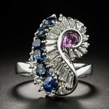 Pink and Blue Sapphire and Diamond Swirl Ring