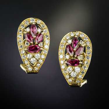 Estate Marquise Ruby and Diamond Earrings