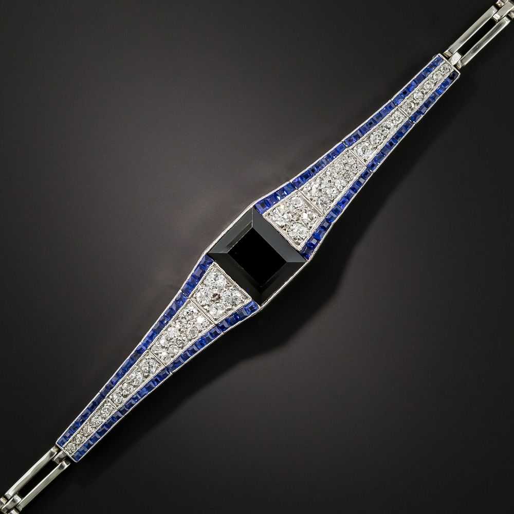 French Art Deco Sapphire and Diamond Bracelet - G… - image 1
