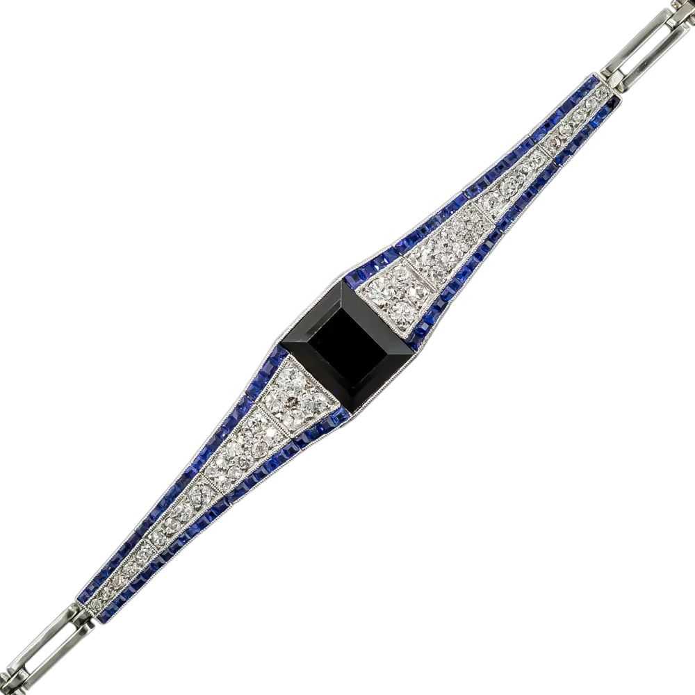 French Art Deco Sapphire and Diamond Bracelet - G… - image 4