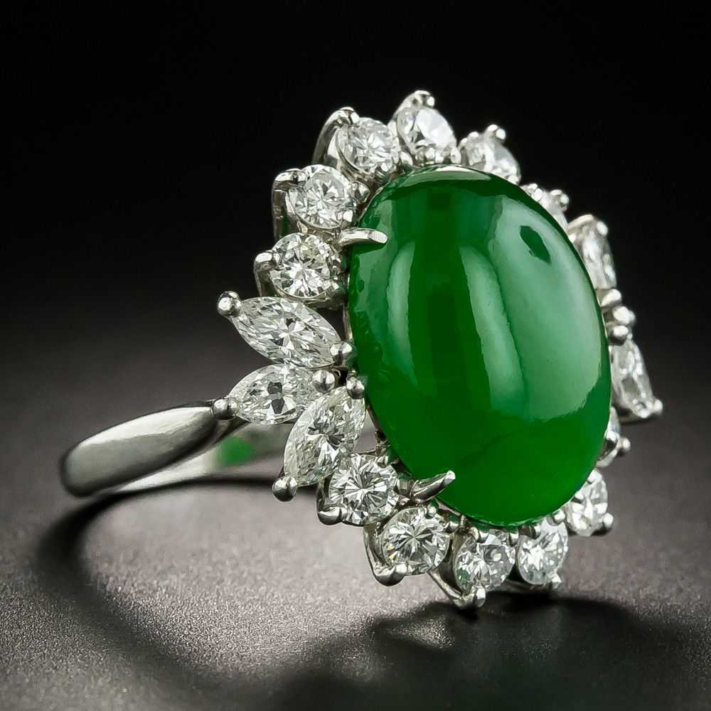 Fine Estate Jade and Diamond Ring - GIA - image 2