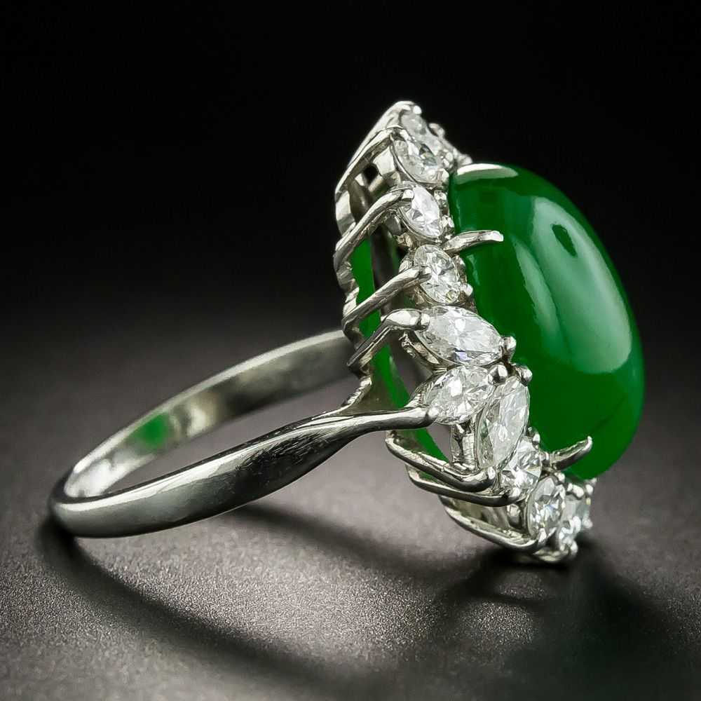 Fine Estate Jade and Diamond Ring - GIA - image 3