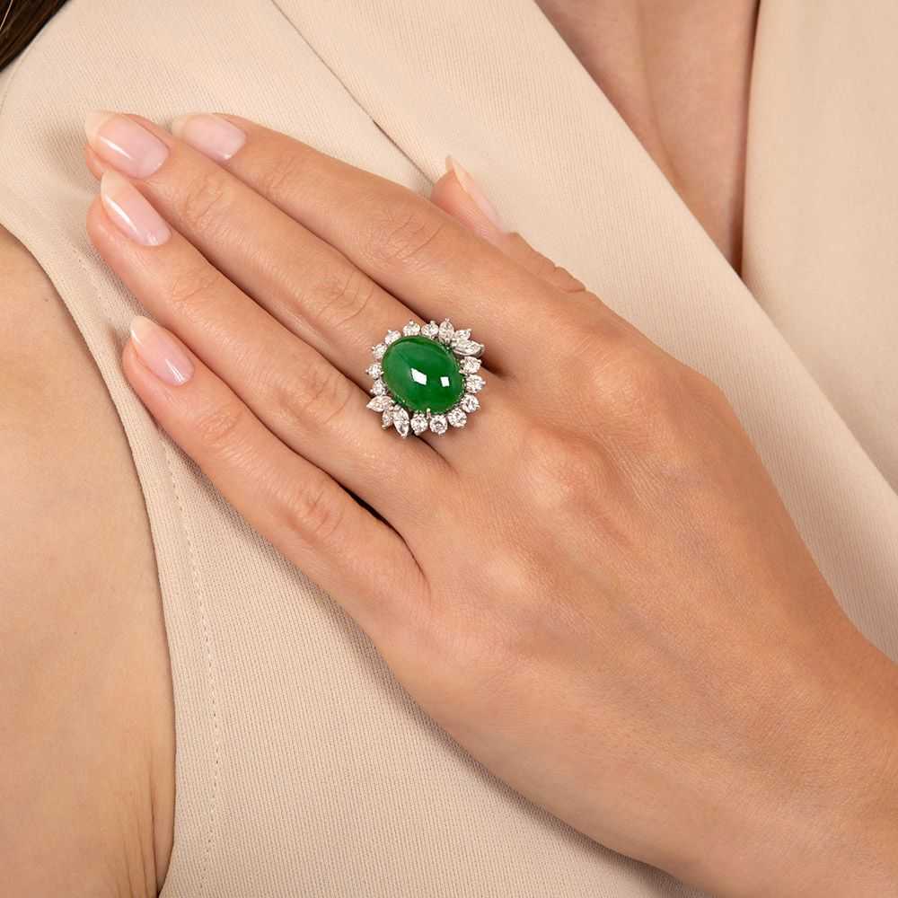 Fine Estate Jade and Diamond Ring - GIA - image 7