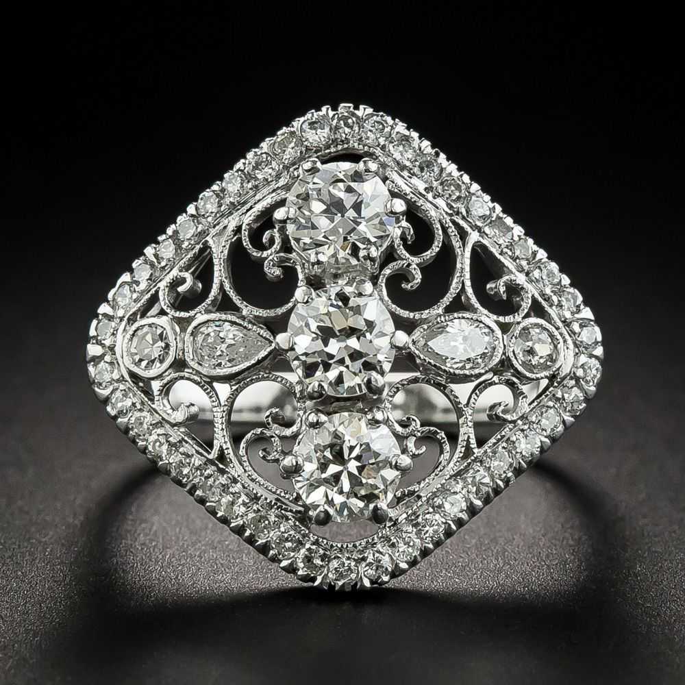 Edwardian Style Diamond Scroll Motif Dinner Ring - image 1