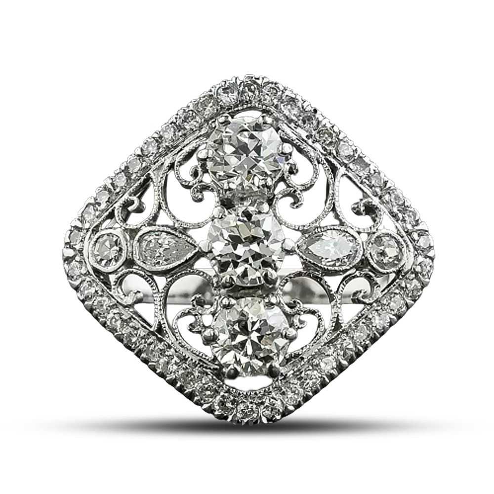 Edwardian Style Diamond Scroll Motif Dinner Ring - image 4