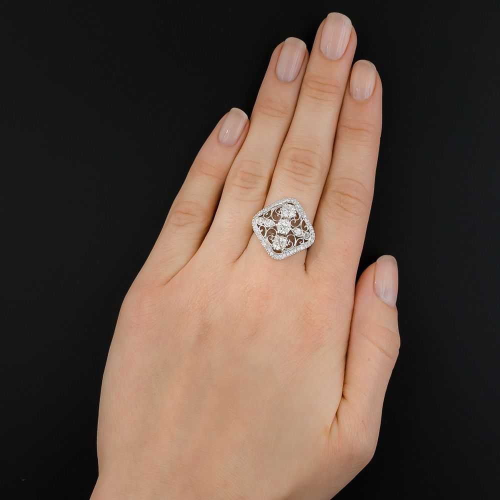 Edwardian Style Diamond Scroll Motif Dinner Ring - image 5