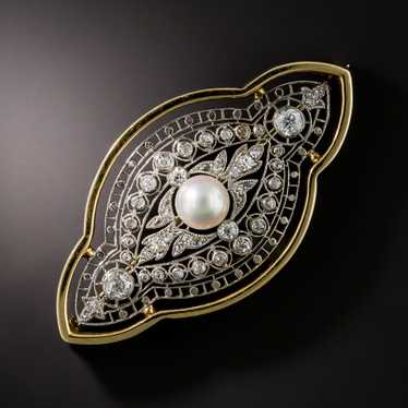 Edwardian Diamond and Pearl Brooch - image 1
