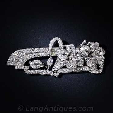 Large Art Deco Platinum and Diamond Floral Brooch - image 1