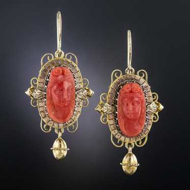 Victorian Coral Cameo Earrings - image 1