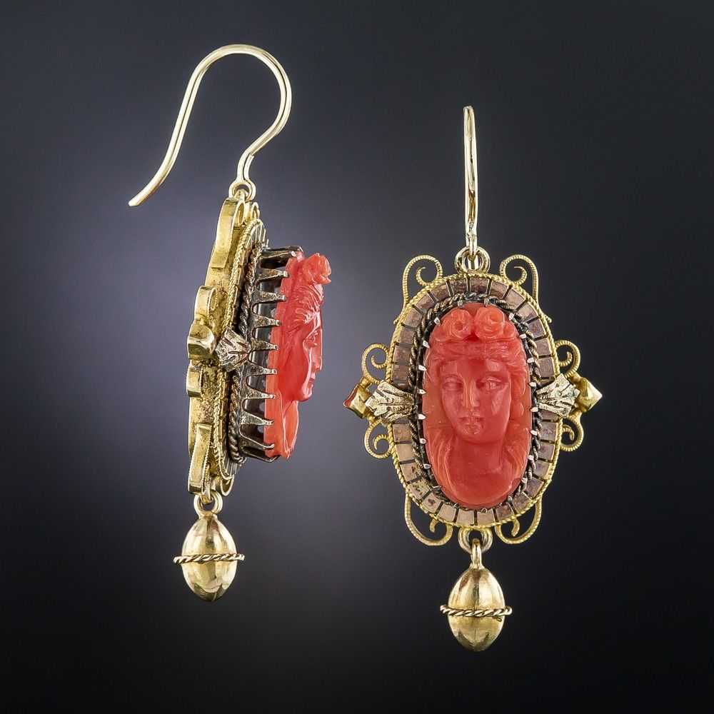 Victorian Coral Cameo Earrings - image 2