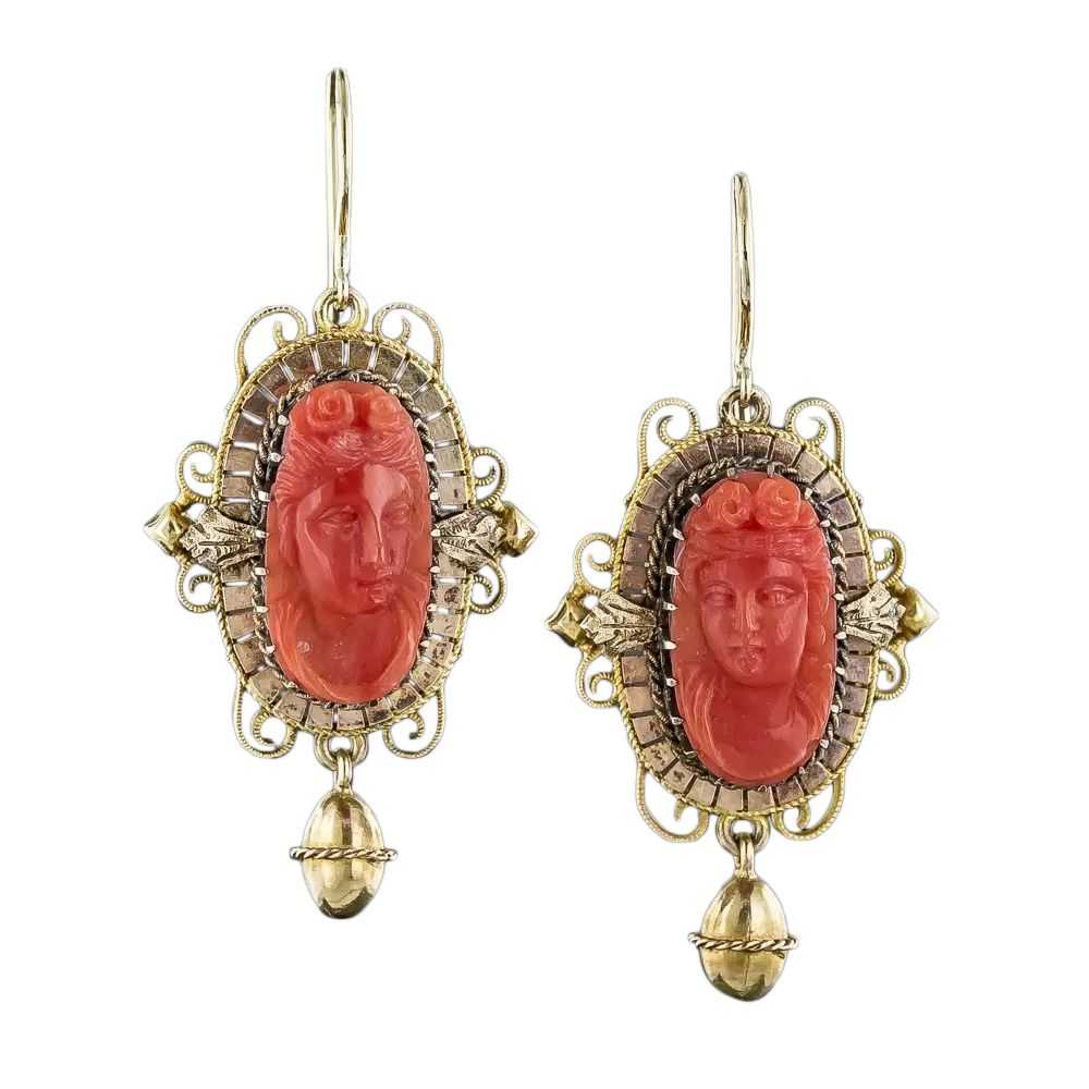 Victorian Coral Cameo Earrings - image 3