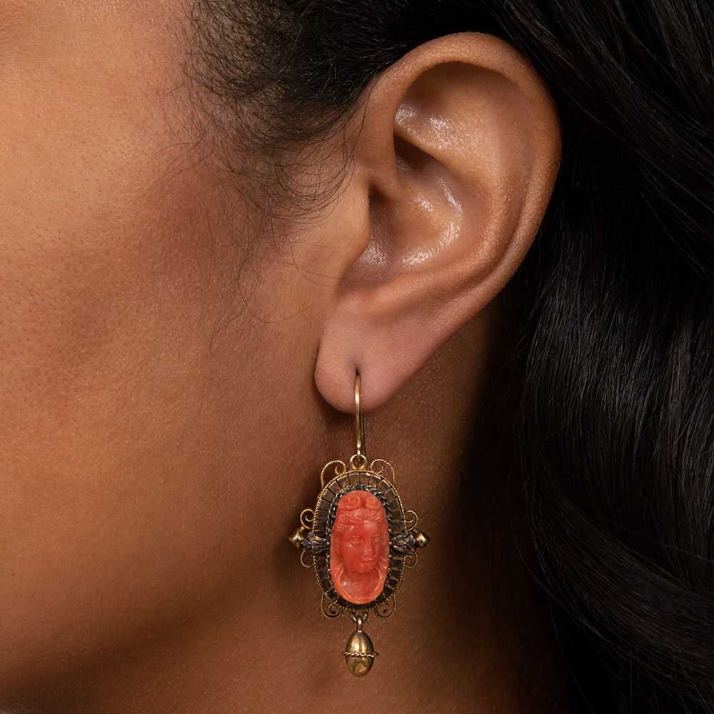 Victorian Coral Cameo Earrings - image 4