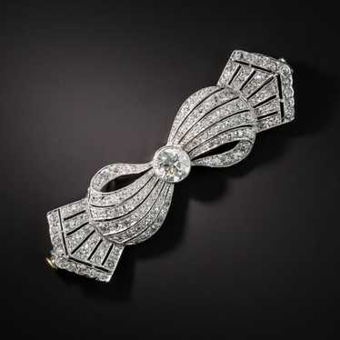Edwardian/Art Deco Platinum Diamond Bow Brooch - image 1