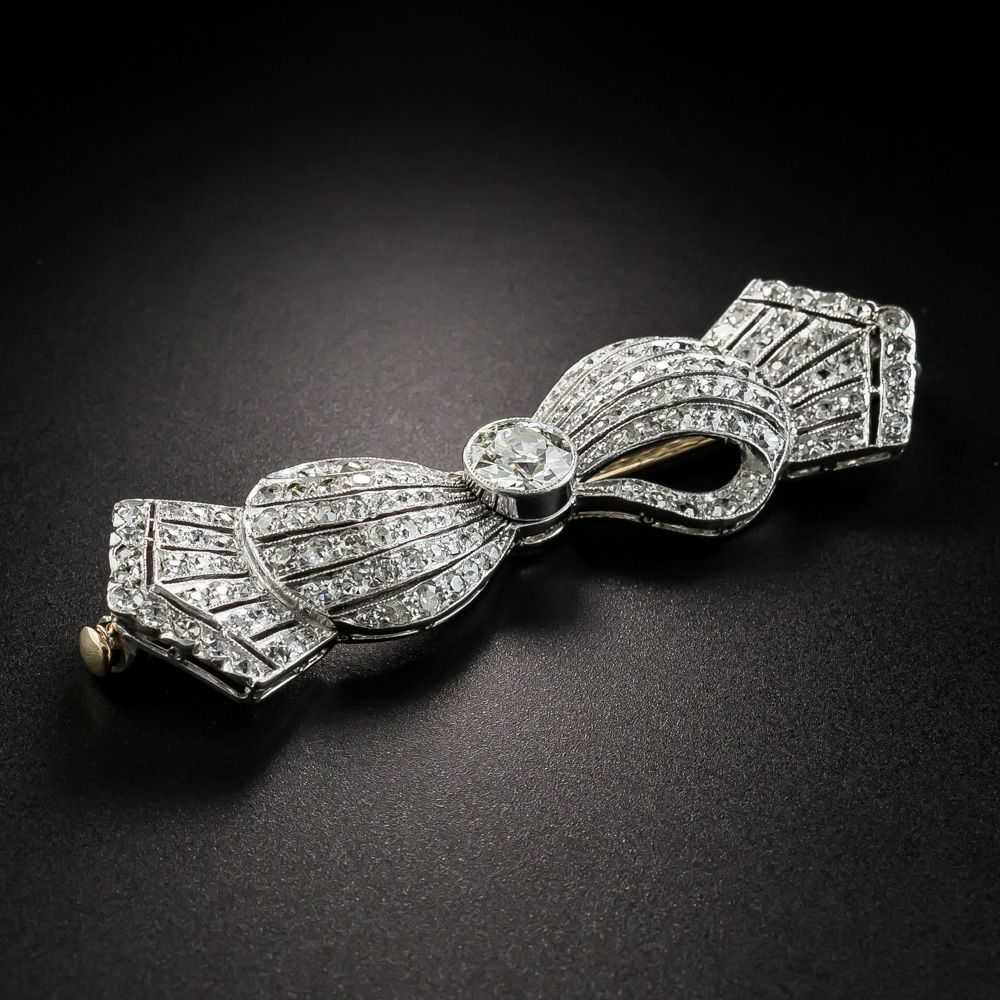 Edwardian/Art Deco Platinum Diamond Bow Brooch - image 3