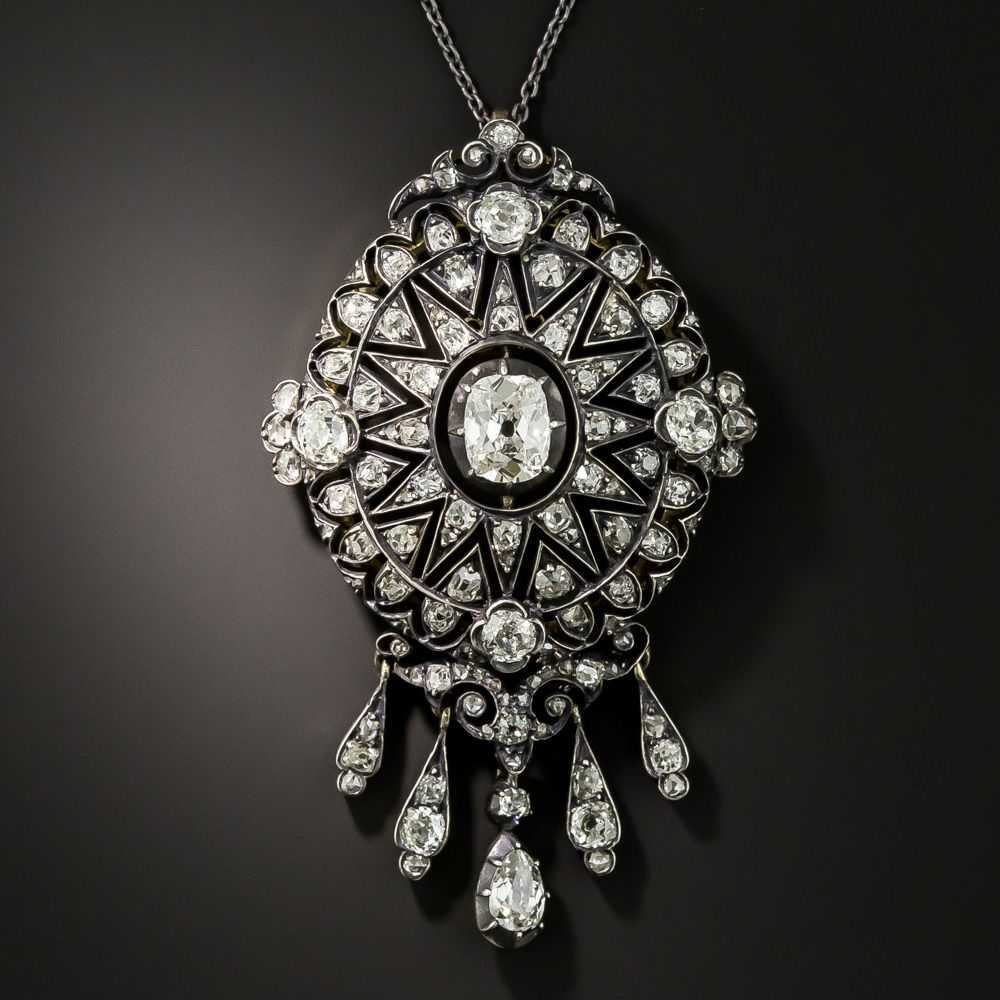 Victorian Antique Cushion Cut Diamond Pendant Necklace - Gem