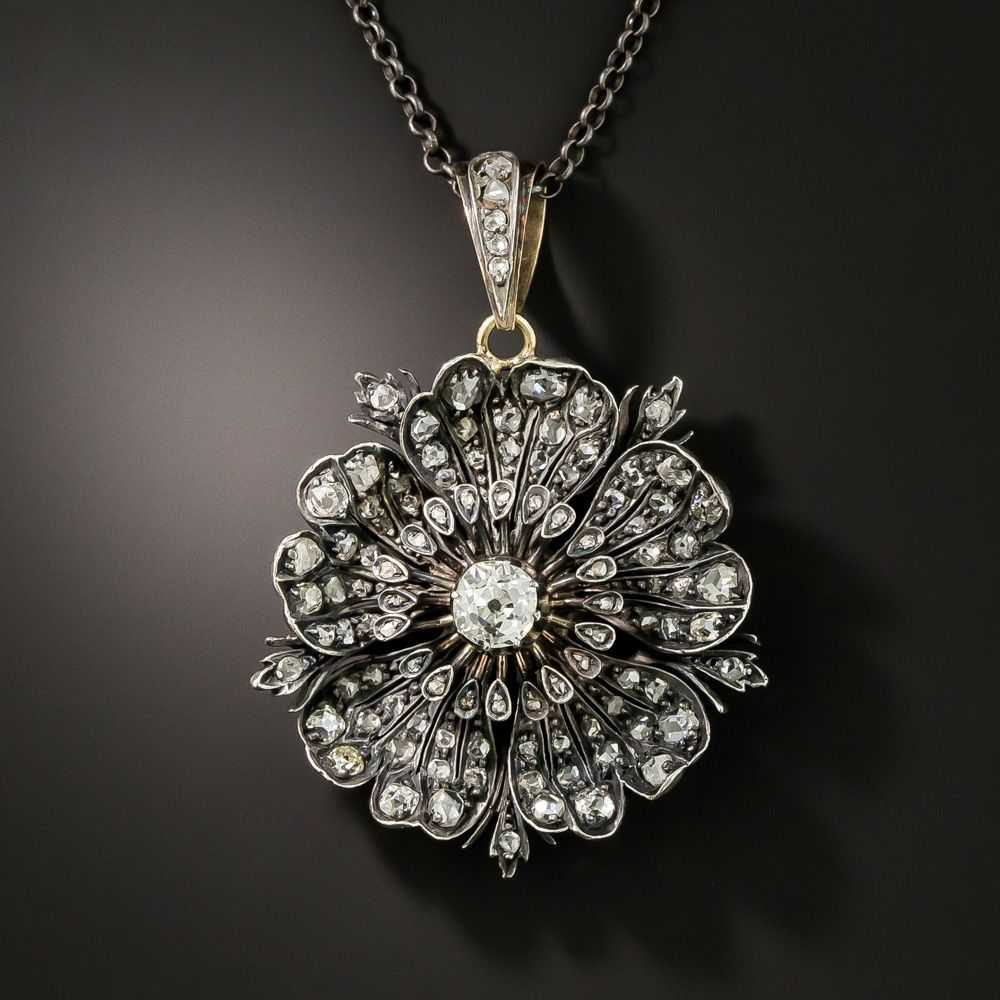 Victorian Diamond Pansy Flower Pendant - image 1