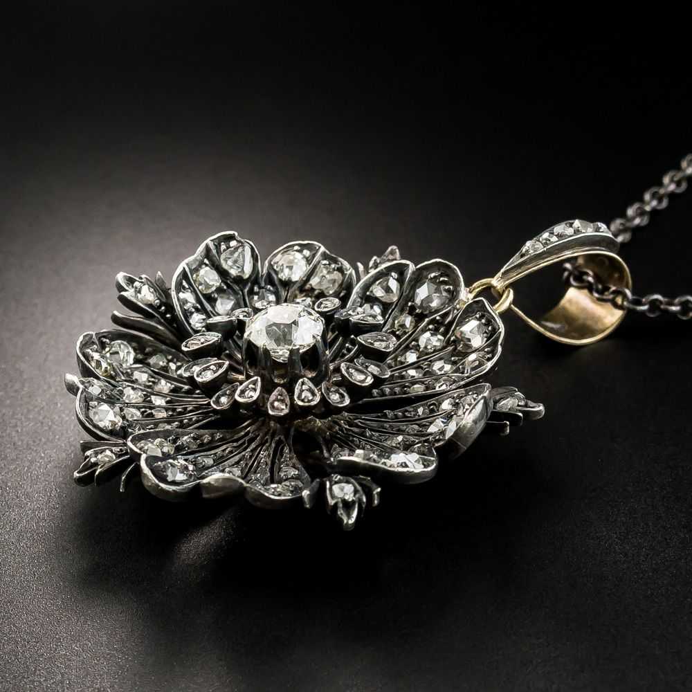 Victorian Diamond Pansy Flower Pendant - image 2