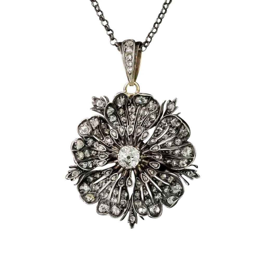 Victorian Diamond Pansy Flower Pendant - image 3
