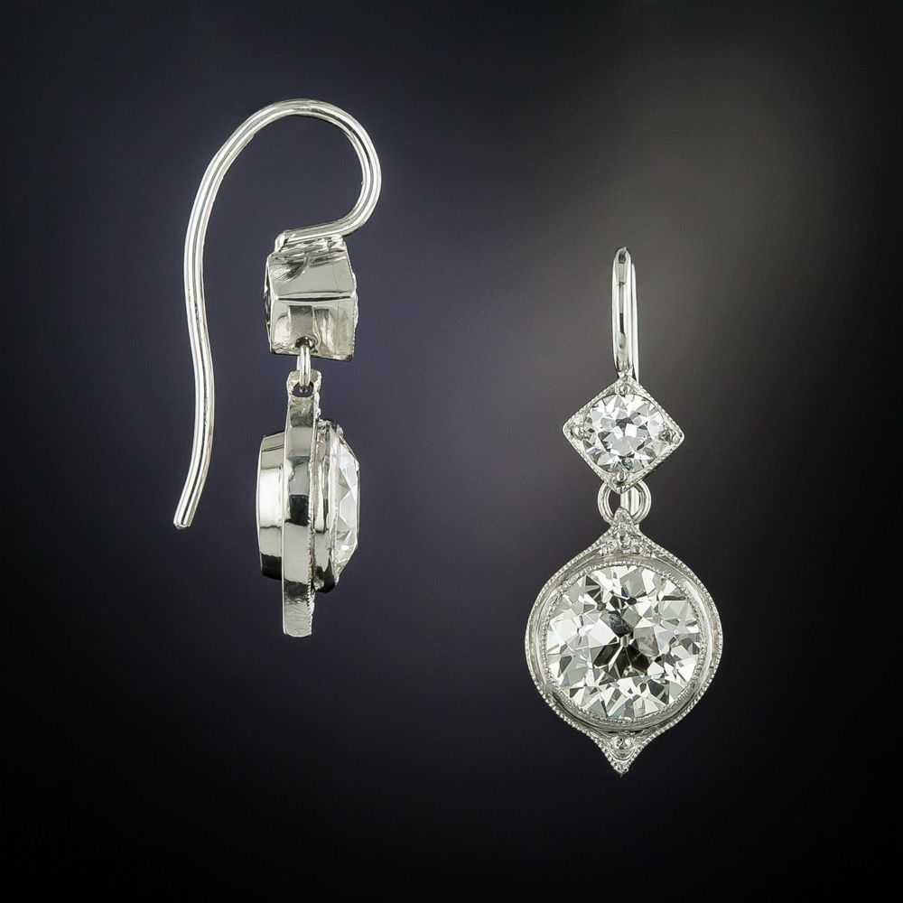 Art Deco 3.80 Carat Total Diamond Dangle Earrings - image 2