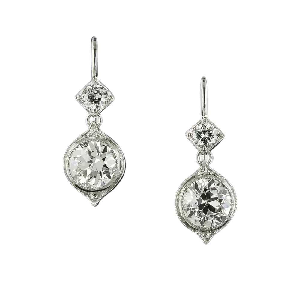 Art Deco 3.80 Carat Total Diamond Dangle Earrings - image 3