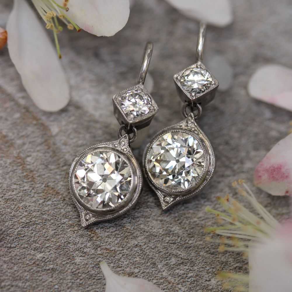 Art Deco 3.80 Carat Total Diamond Dangle Earrings - image 5
