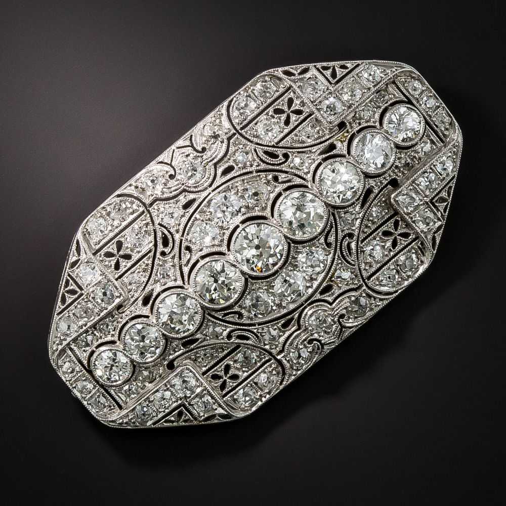 Art Deco Platinum Diamond Brooch - image 1