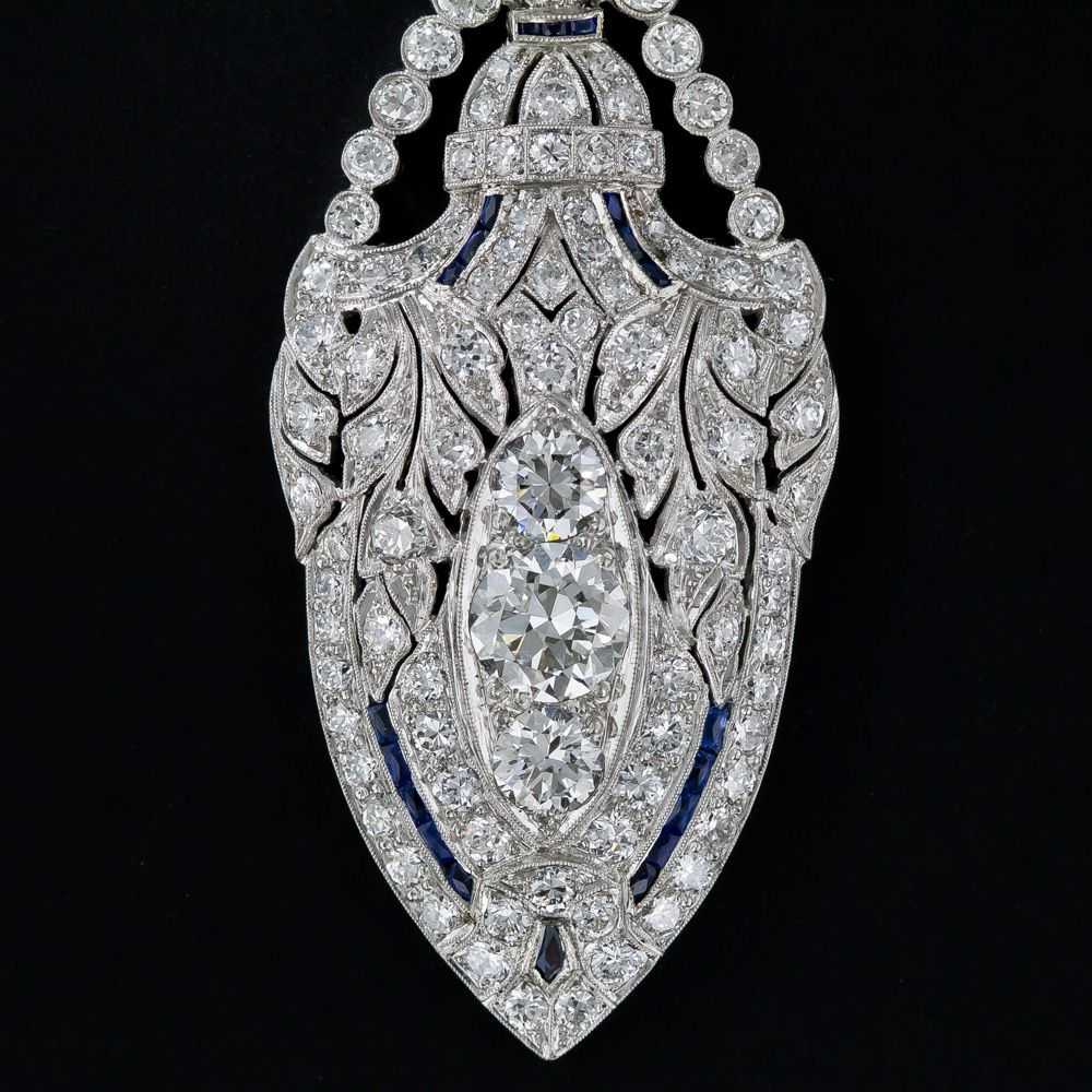 Art Deco Platinum Diamond and Sapphire Lavaliere … - image 4