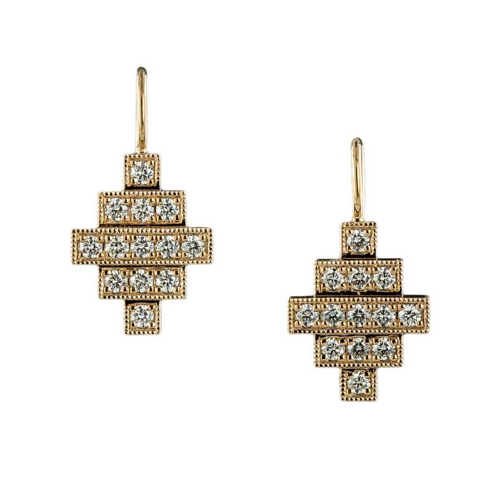 Lang Collection Rose Gold Deco Style Diamond Earr… - image 3