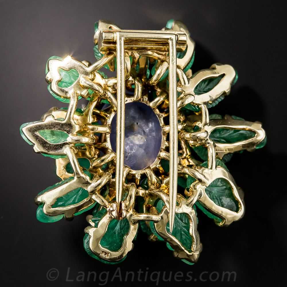 Star Sapphire and Carved Emerald Brooch - image 5