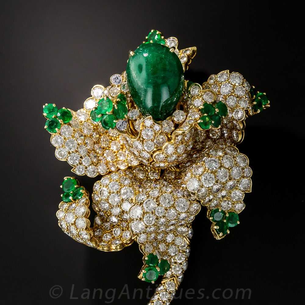 Magnificent Emerald and Diamond Flower Brooch - image 1