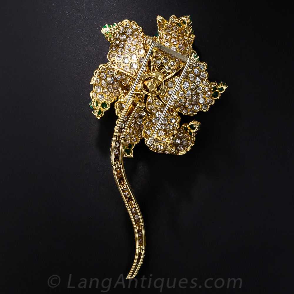 Magnificent Emerald and Diamond Flower Brooch - image 3