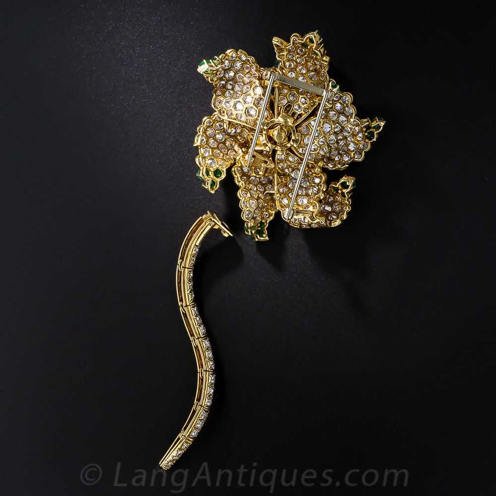 Magnificent Emerald and Diamond Flower Brooch - image 4