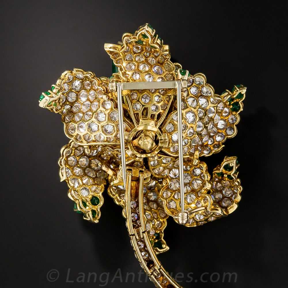 Magnificent Emerald and Diamond Flower Brooch - image 5