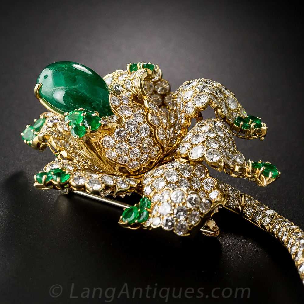 Magnificent Emerald and Diamond Flower Brooch - image 6