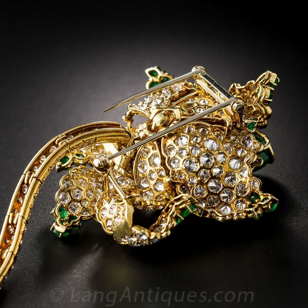 Magnificent Emerald and Diamond Flower Brooch - image 7