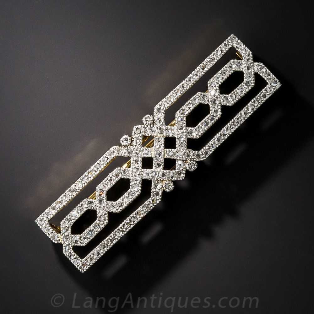 French Early Art Deco Diamond Bar Brooch - image 1