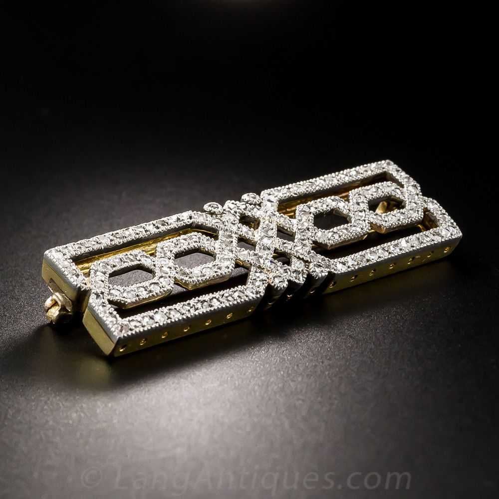 French Early Art Deco Diamond Bar Brooch - image 3