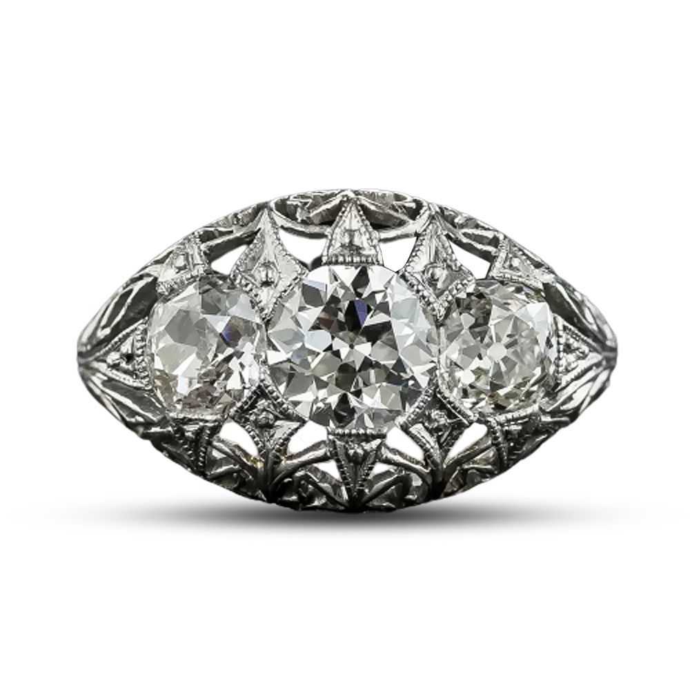 Edwardian/Art Deco Platinum Three-Stone Diamond R… - image 5