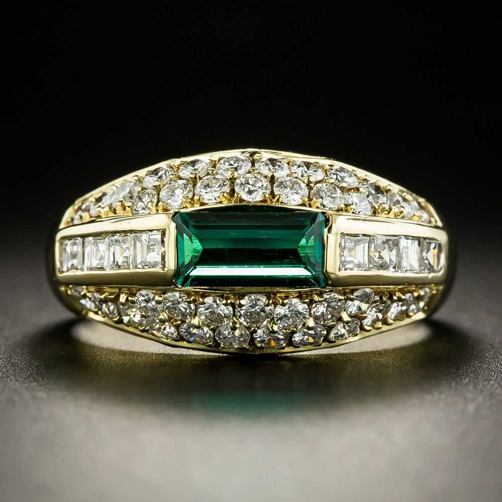 Estate Emerald and Diamond Domed Band Ring - GIA … - image 1
