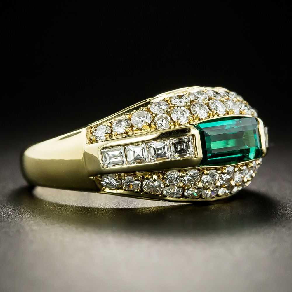 Estate Emerald and Diamond Domed Band Ring - GIA … - image 2