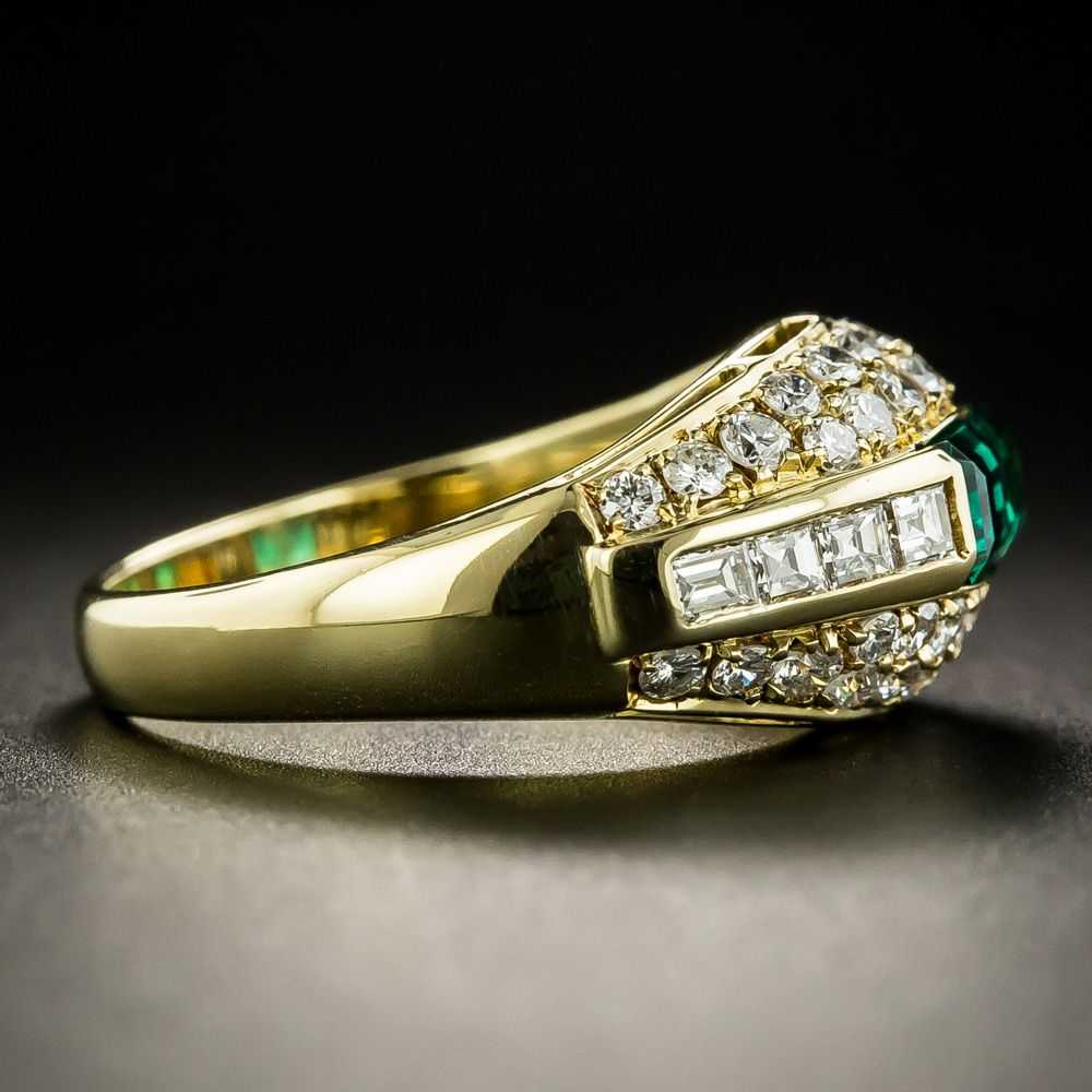 Estate Emerald and Diamond Domed Band Ring - GIA … - image 3