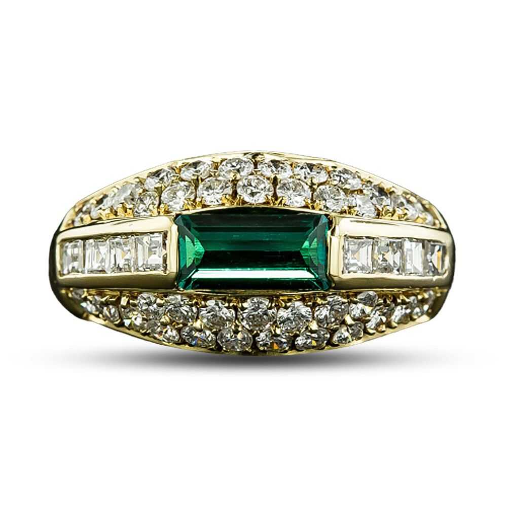Estate Emerald and Diamond Domed Band Ring - GIA … - image 5