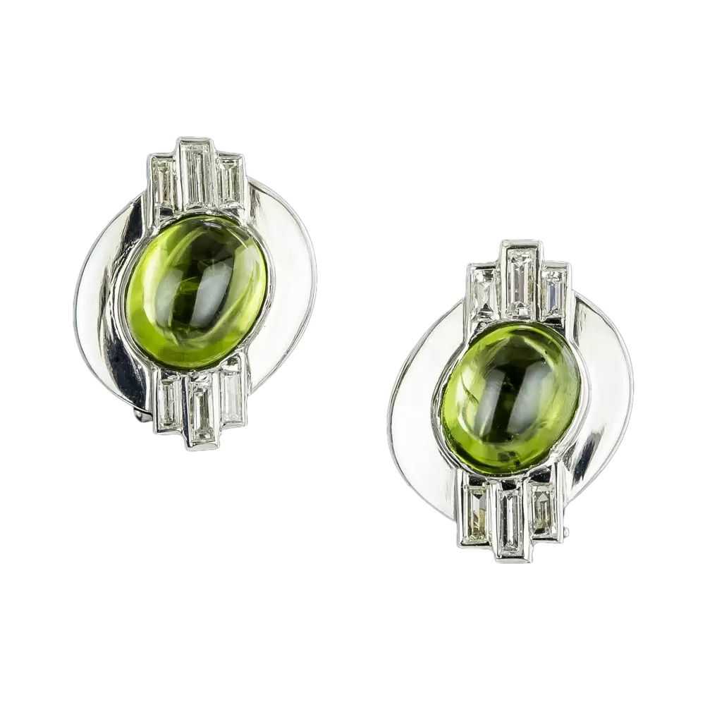 Estate Peridot and Baguette Diamond Earrings - image 2