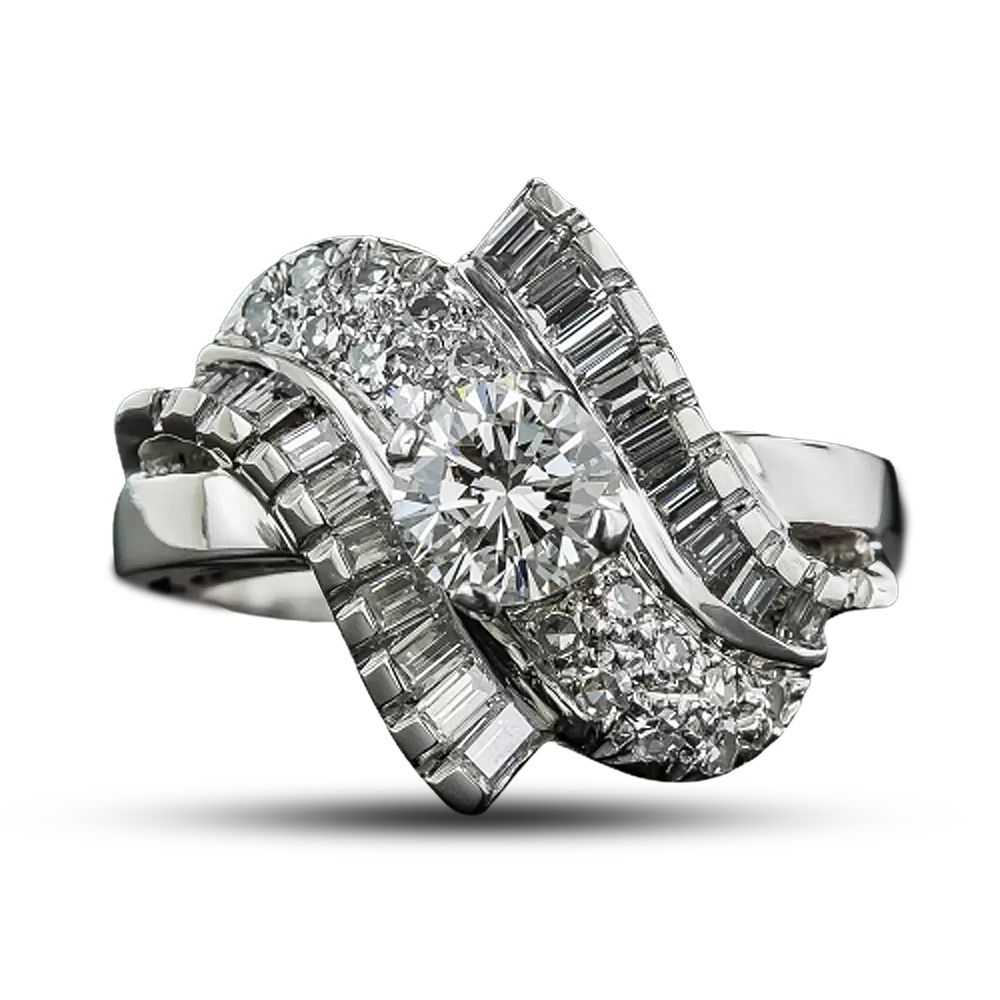 .87 Carat Mid-Century Platinum and Diamond Cockta… - image 7