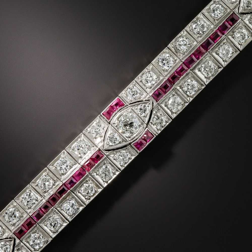 Art Deco Platinum Diamond and Ruby Bracelet - image 1
